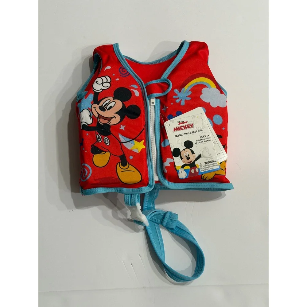 Disney Mickey Mouse Fabric Swim Vest Kids Red Blue Size S/M Ages 1+ Up to 40 lbs